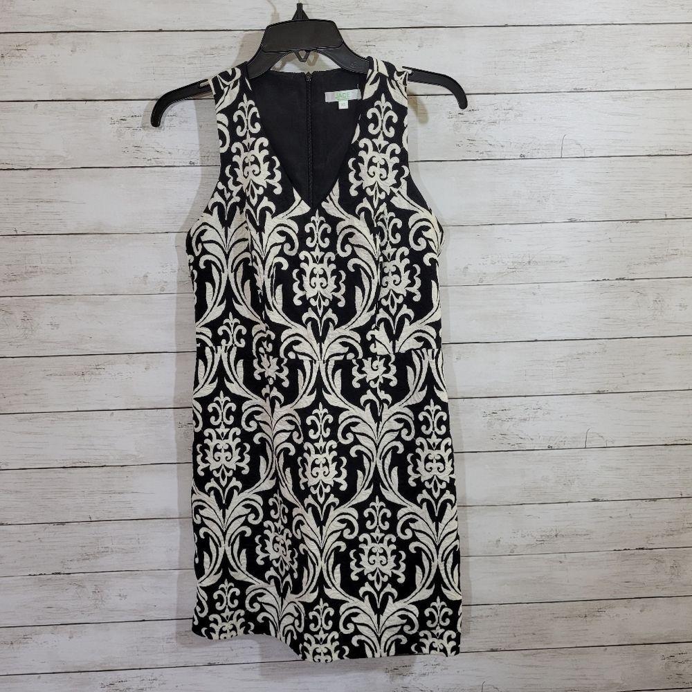 Jade Black & White V Neck Jacquard Dress Work Career Size XS - Picture 9 of 9